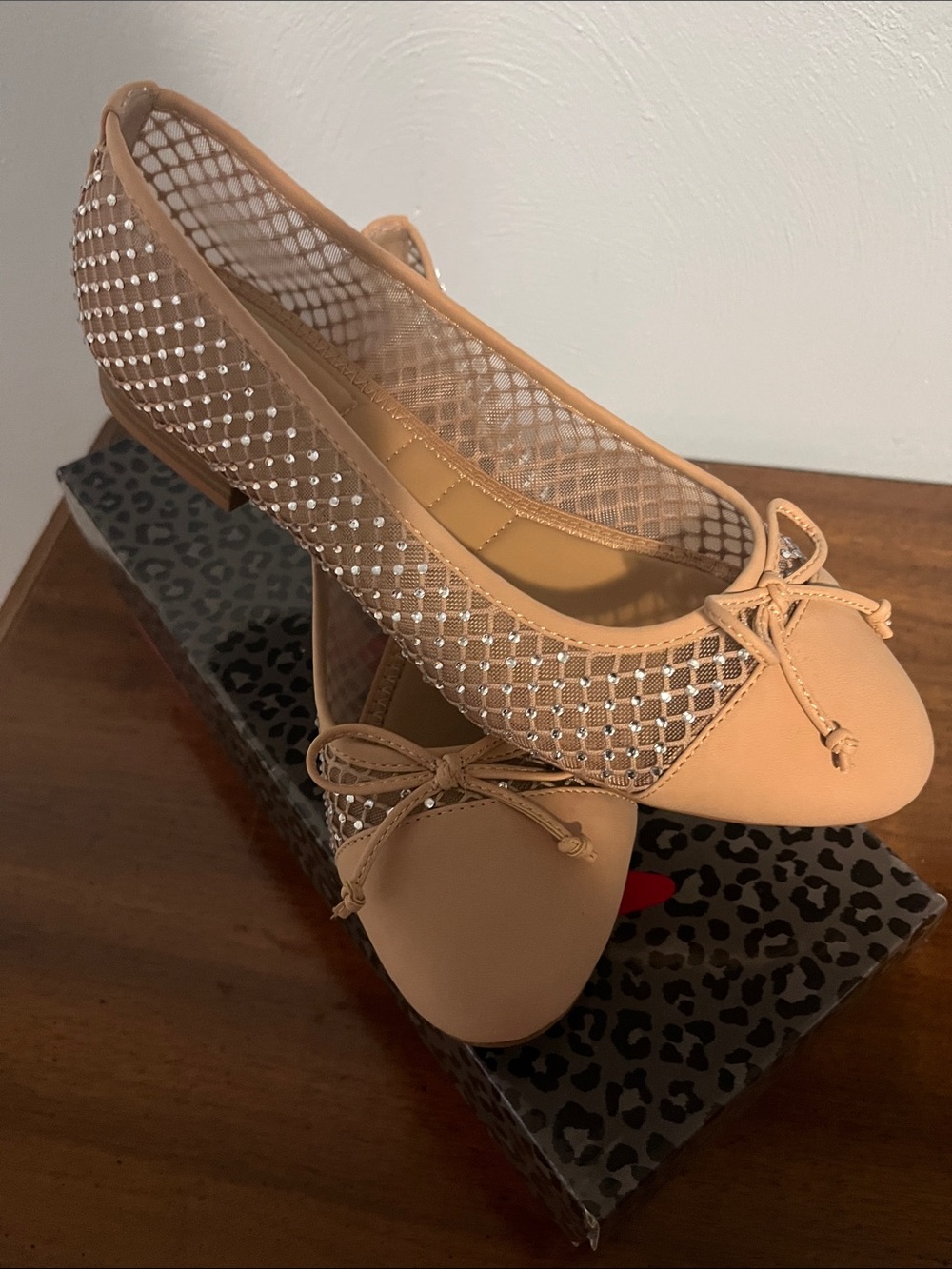 Nude Mesh Bow Ballet Flats for Women